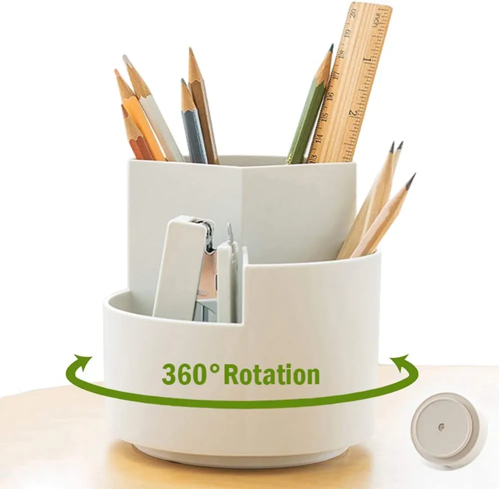 360° Rotating Multifunctional Pen Holder with 3 Layers, White