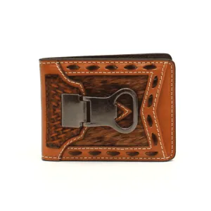 Ariat Basket Weave Calf Hide Money Clip Wallet