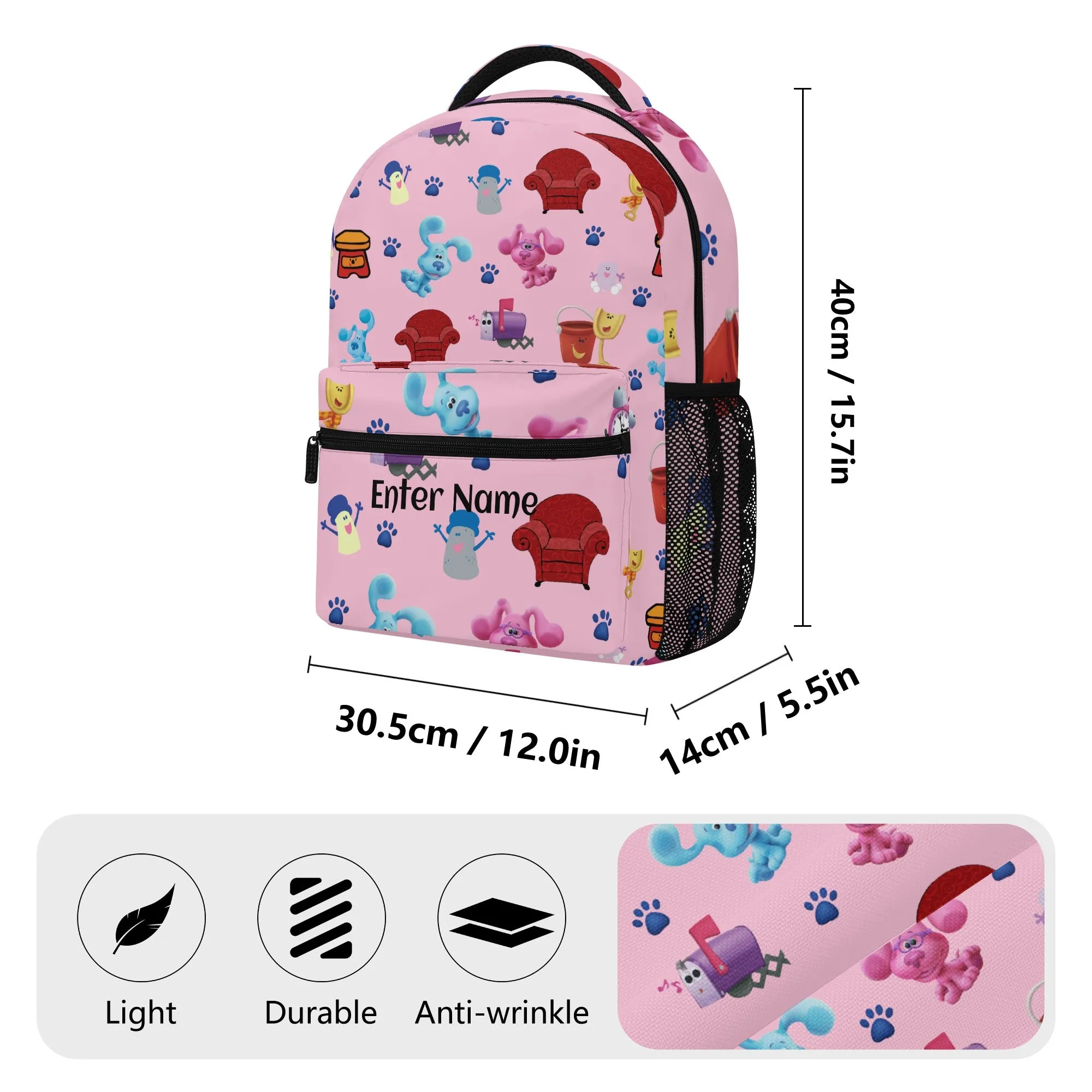 Back to School Supplies: Stylish & Durable Book Bags & Backpacks for Kindergarten Kids. Pink Blue Clue pattern