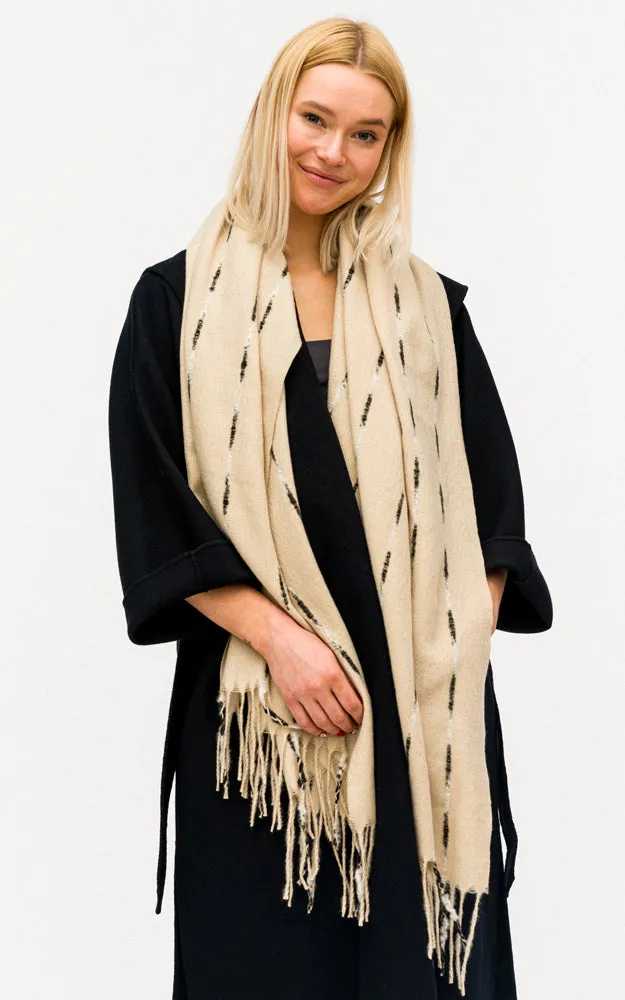 BASC6025 Line Deco Oblong Scarf w/Fringes