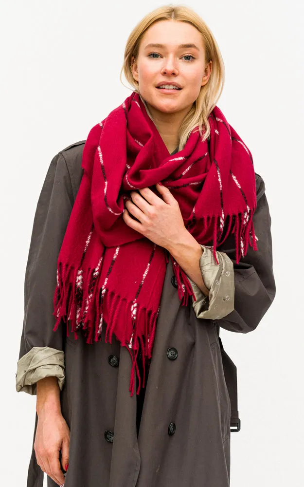 BASC6025 Line Deco Oblong Scarf w/Fringes