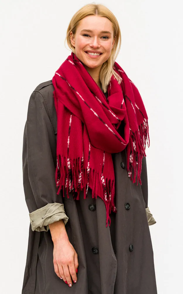 BASC6025 Line Deco Oblong Scarf w/Fringes