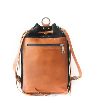 Black Leather Drawstring Backpack Purse