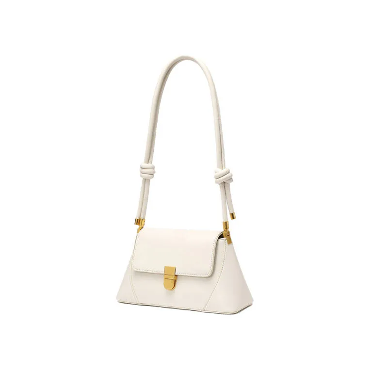 Celebrity Gold Tone Buckled Flap Front Leather Baguette Bag - Beige