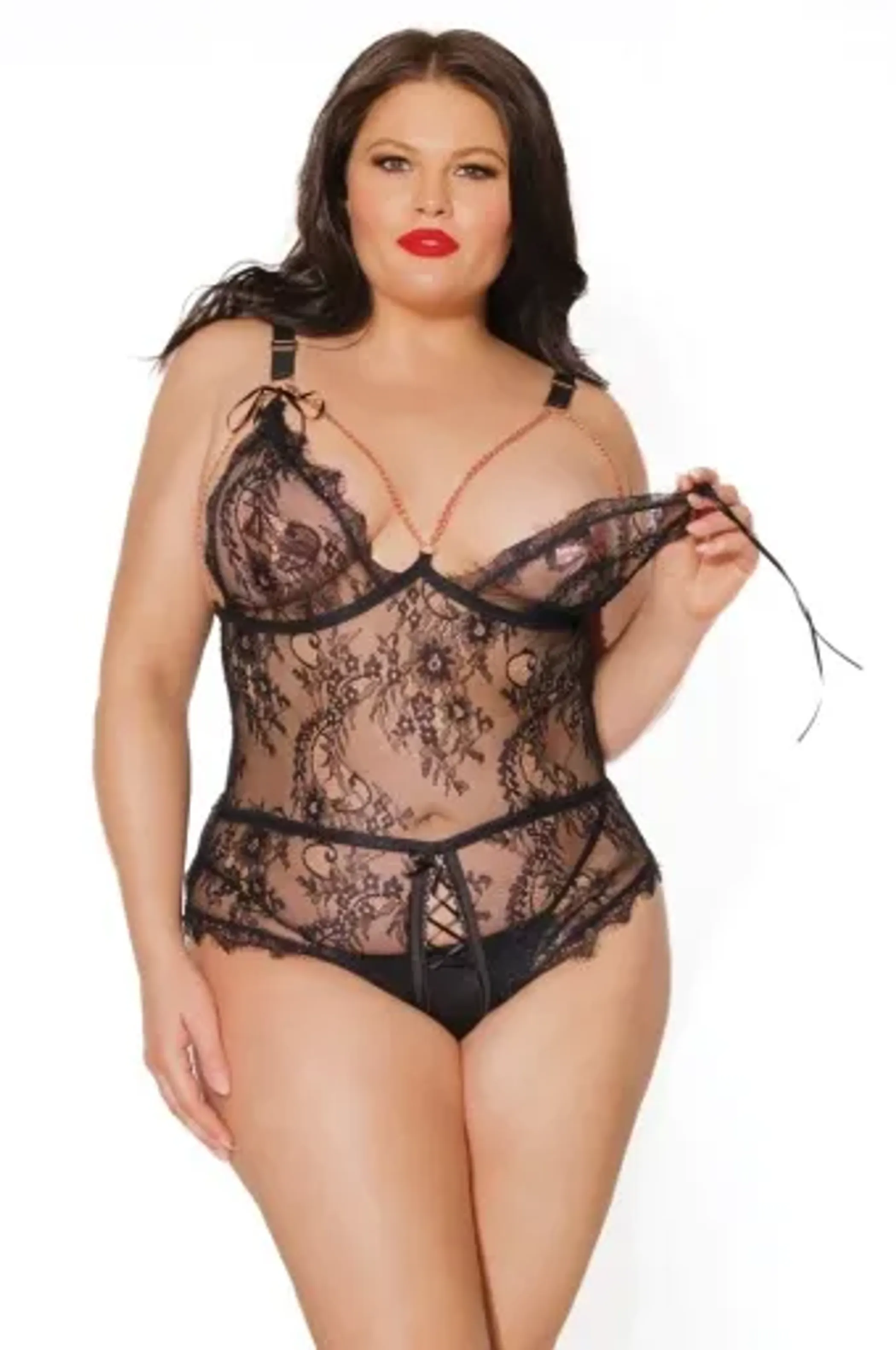 Coquette Crotchless Teddy - Color: Black | Pack Of: 1 | Style: Clothing