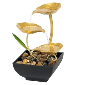 Drumil Decor Ornament with Waterfall Desktop Lotus, Deep Basin and Natural River Rocks, Indoor Zen Relaxation for Office, Bedroom Decor Item Metal Tabletop Water Fountain (Golden, 1 pc)