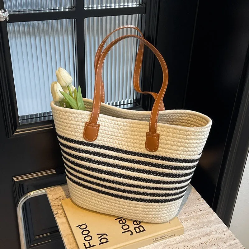 DUNNMALL Trendy One-Shoulder Straw Bag  New Women's Bag Large Capacity Woven Tote Bag Seaside Holiday Portable Beach Bag