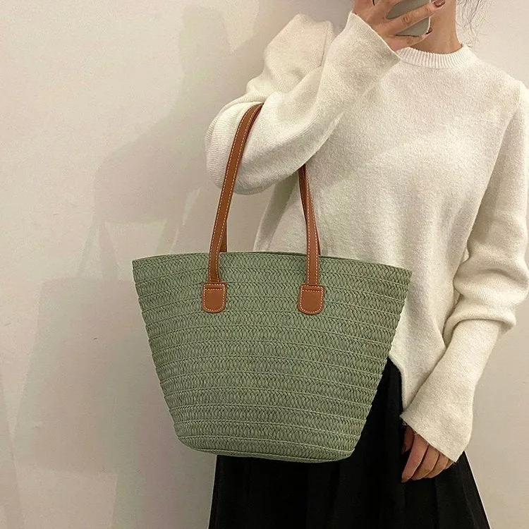 DUNNMALL Trendy One-Shoulder Straw Bag  New Women's Bag Large Capacity Woven Tote Bag Seaside Holiday Portable Beach Bag