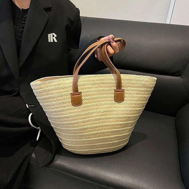 DUNNMALL Trendy One-Shoulder Straw Bag  New Women's Bag Large Capacity Woven Tote Bag Seaside Holiday Portable Beach Bag