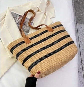 DUNNMALL Trendy One-Shoulder Straw Bag  New Women's Bag Large Capacity Woven Tote Bag Seaside Holiday Portable Beach Bag