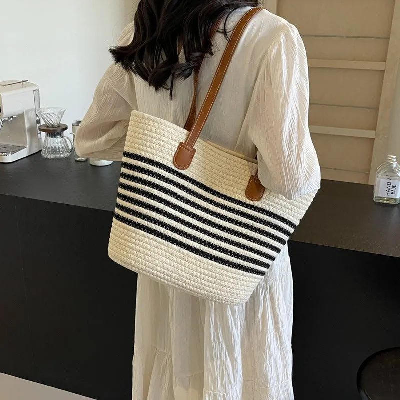 DUNNMALL Trendy One-Shoulder Straw Bag  New Women's Bag Large Capacity Woven Tote Bag Seaside Holiday Portable Beach Bag