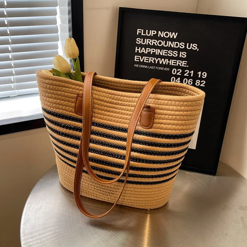 DUNNMALL Trendy One-Shoulder Straw Bag  New Women's Bag Large Capacity Woven Tote Bag Seaside Holiday Portable Beach Bag