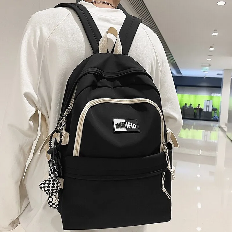 Fashion Women Backpack Cute Nylon Student Schoolbag Kawaii Ladies Large Capacity Laptop Bagpack Girl Bookbag Solid Color Mochila