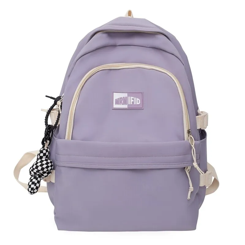 Fashion Women Backpack Cute Nylon Student Schoolbag Kawaii Ladies Large Capacity Laptop Bagpack Girl Bookbag Solid Color Mochila