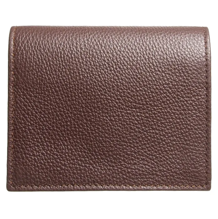 Grained Calf Leather Card Wallet Brown