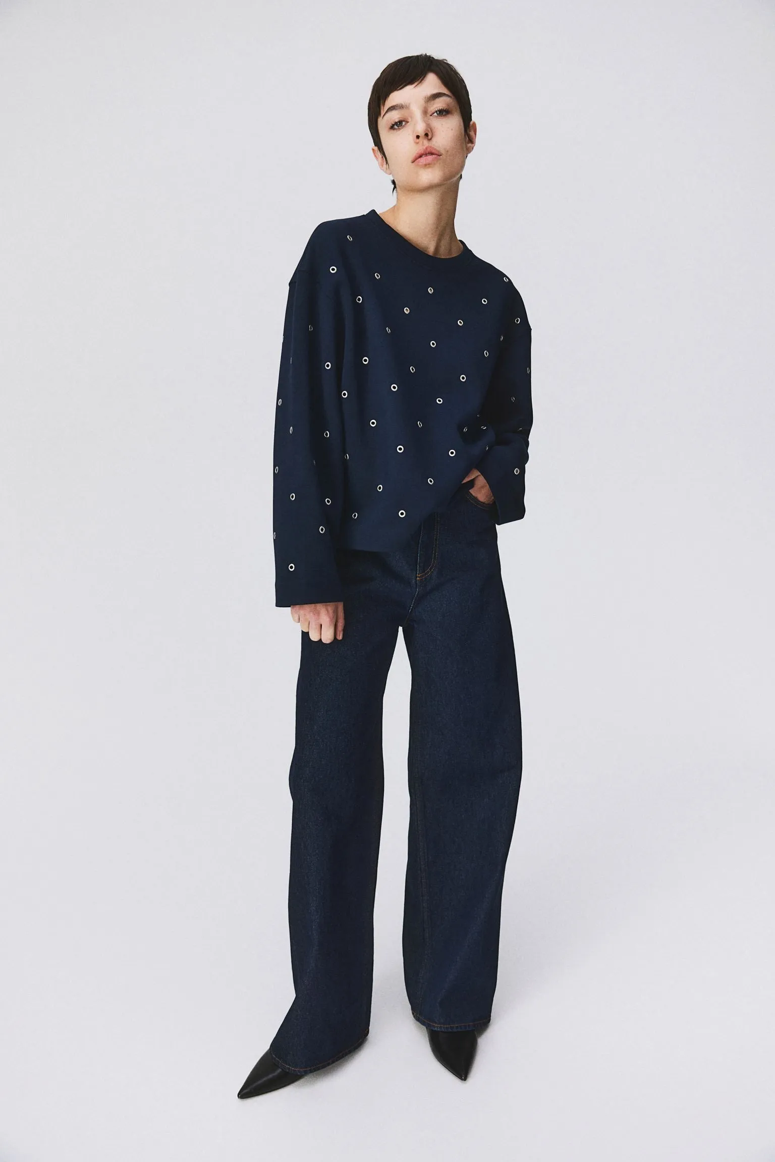 H&M Decorative Eyelets sweatshirt, dark blue