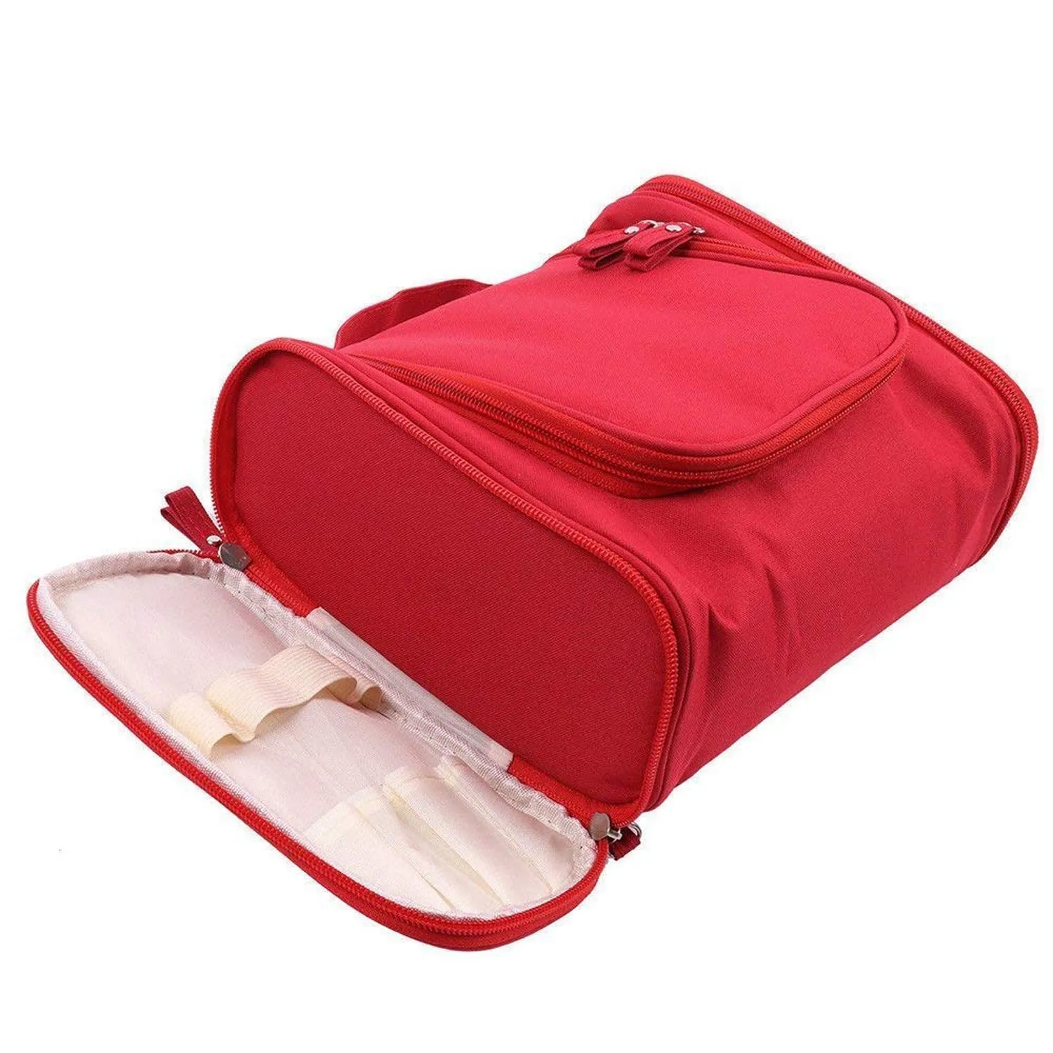 Heart Home Canvas Toiletry Kit Bag for Women and Men for Travel, Shaving kit Bag for Men, Travel Pouches for Women for Cosmetics and Makeup (Red) - HEART2601