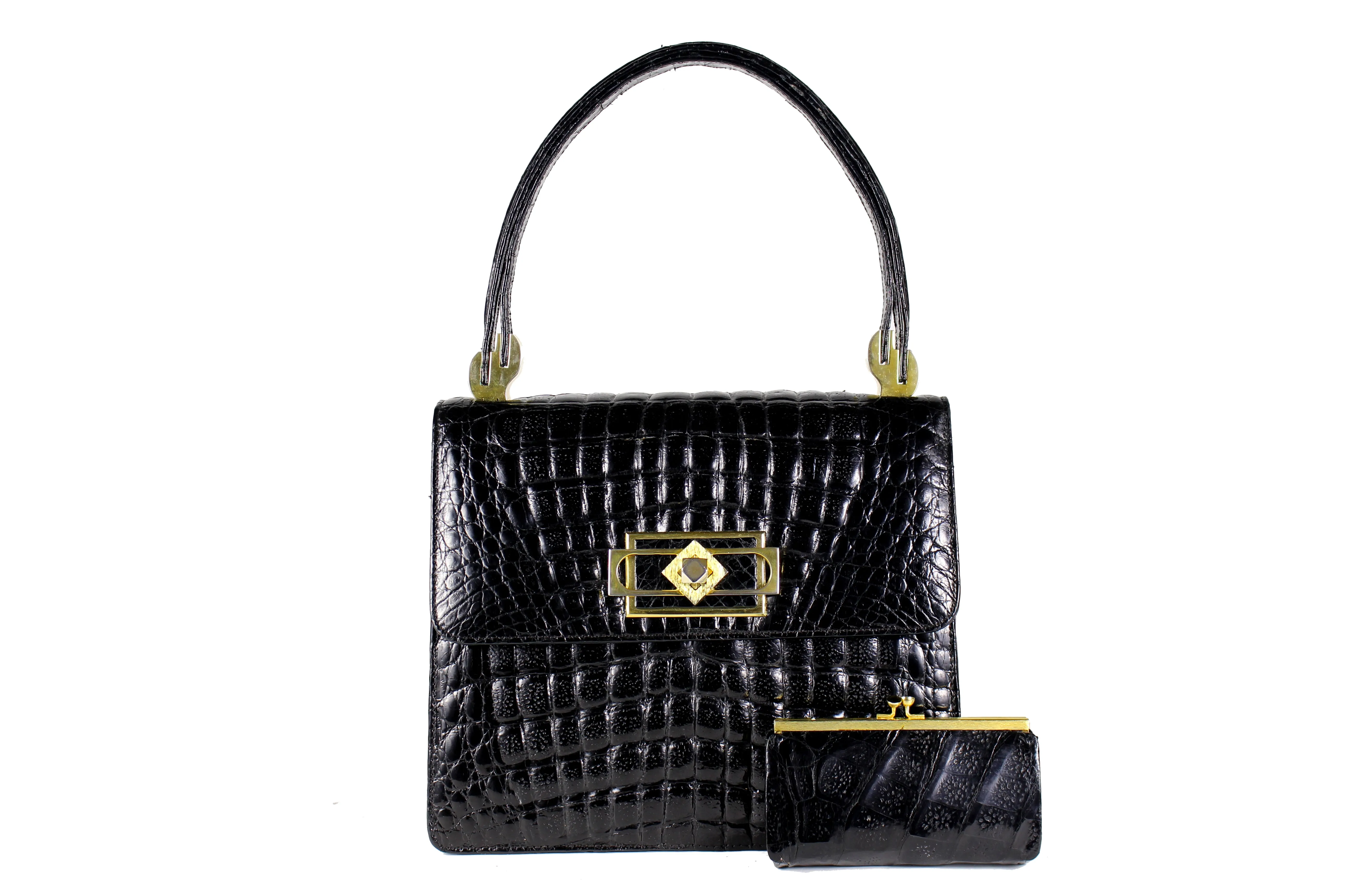 Jet black large "sauvage" crocodile skin flap handbag