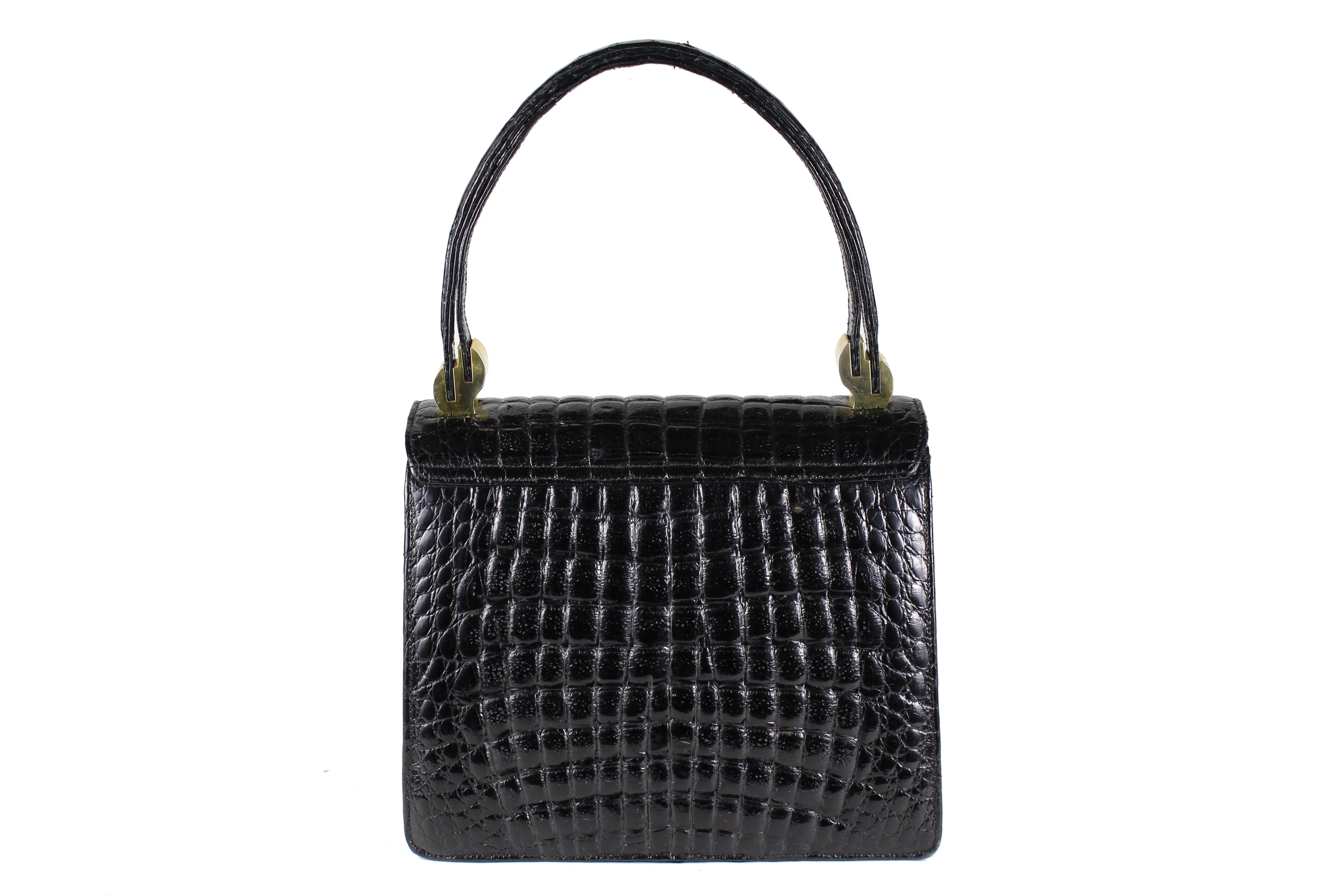 Jet black large "sauvage" crocodile skin flap handbag