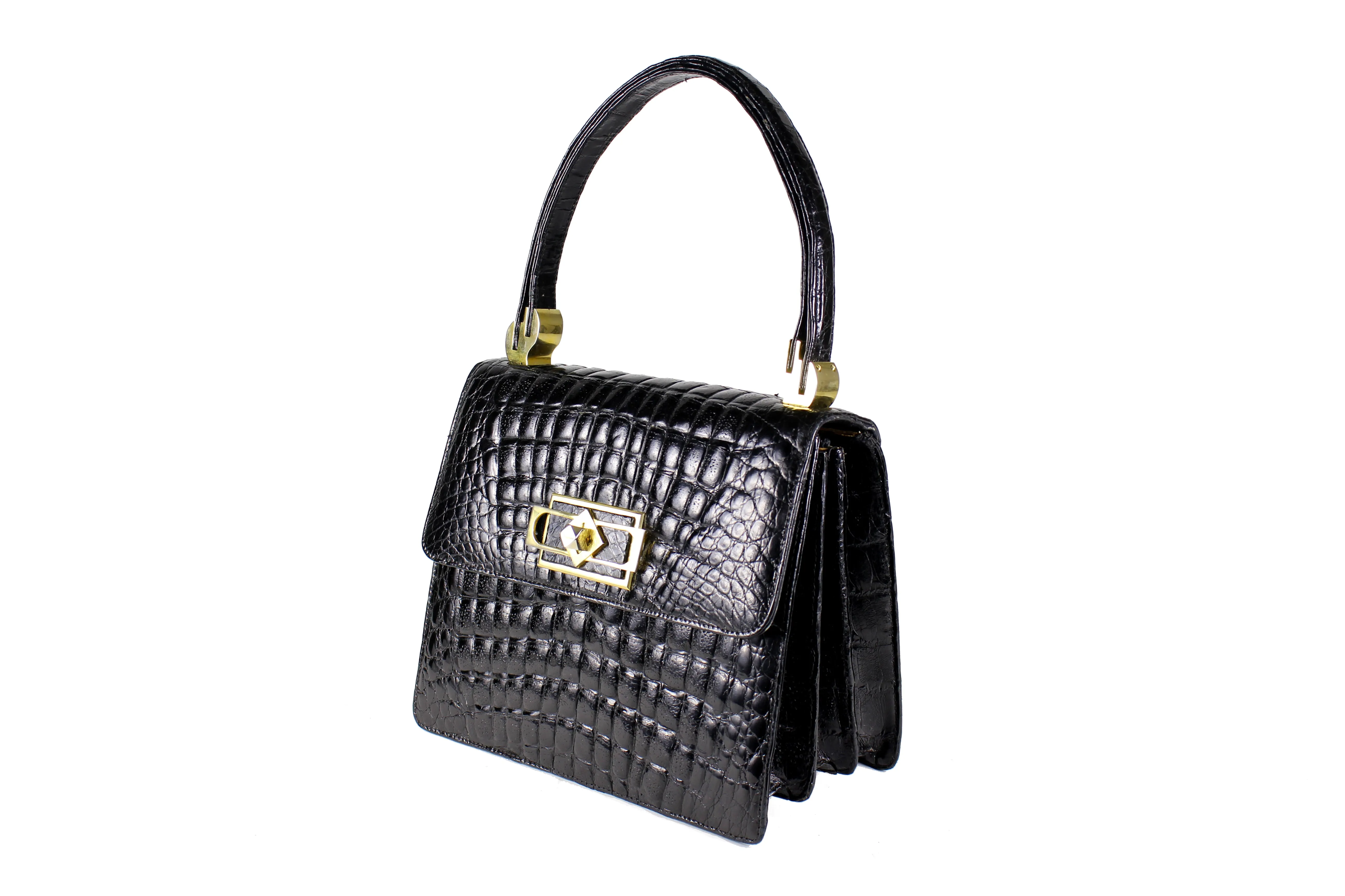 Jet black large "sauvage" crocodile skin flap handbag