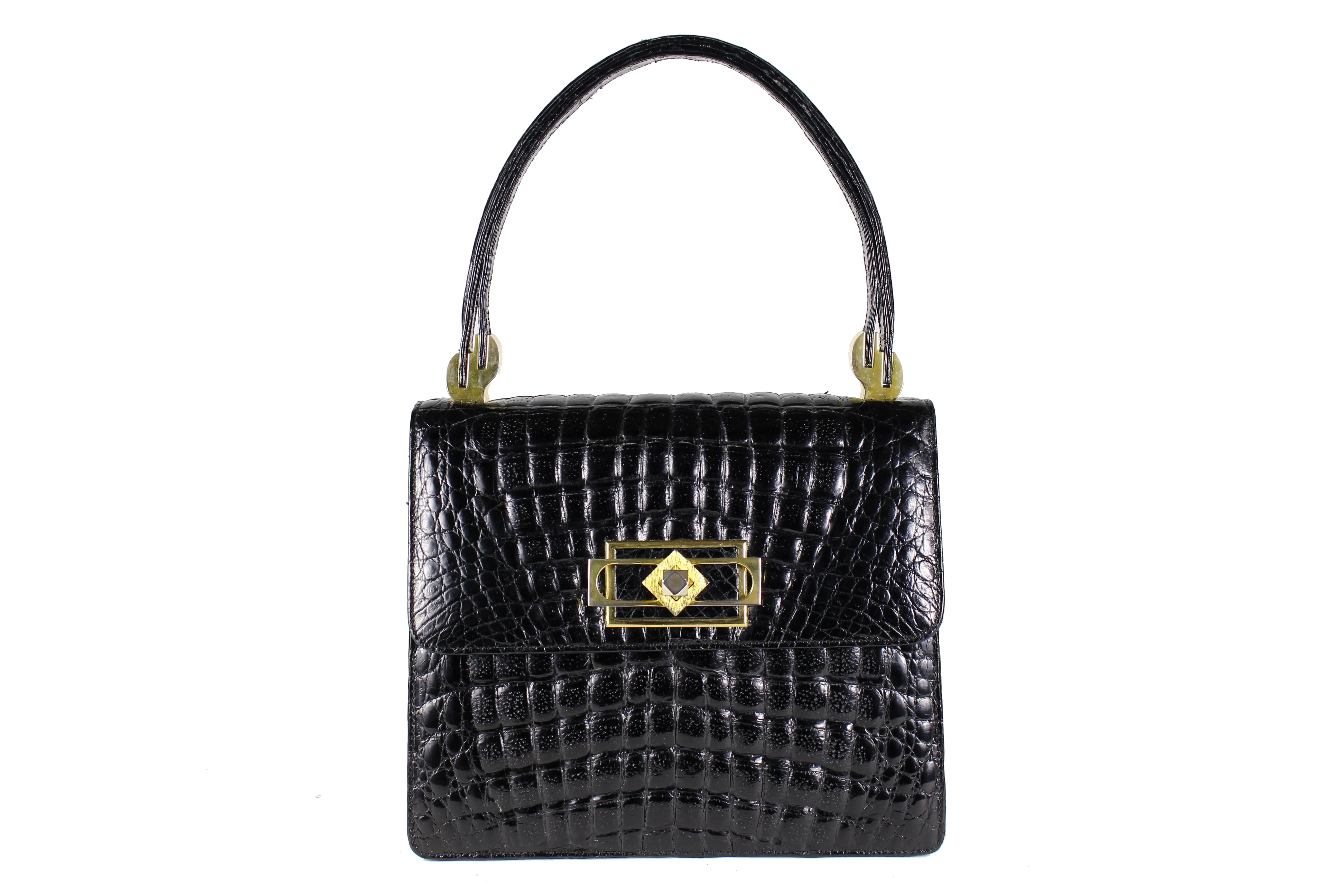 Jet black large "sauvage" crocodile skin flap handbag