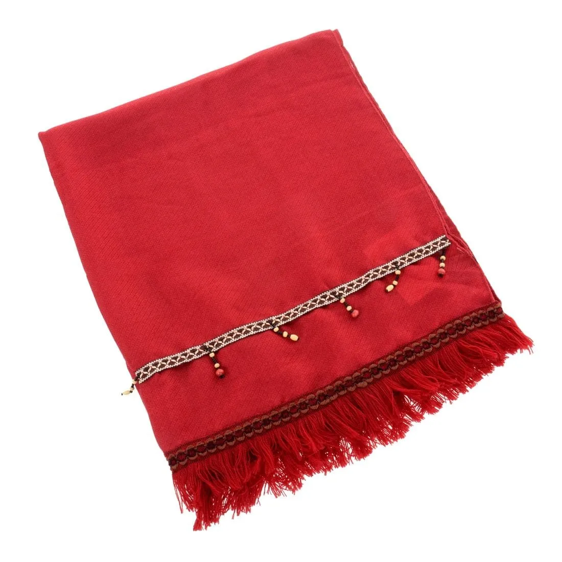 Klaudia Womens Red Fringed Scarf Fringed Beaded Wrap