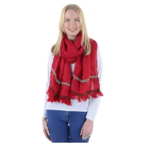 Klaudia Womens Red Fringed Scarf Fringed Beaded Wrap