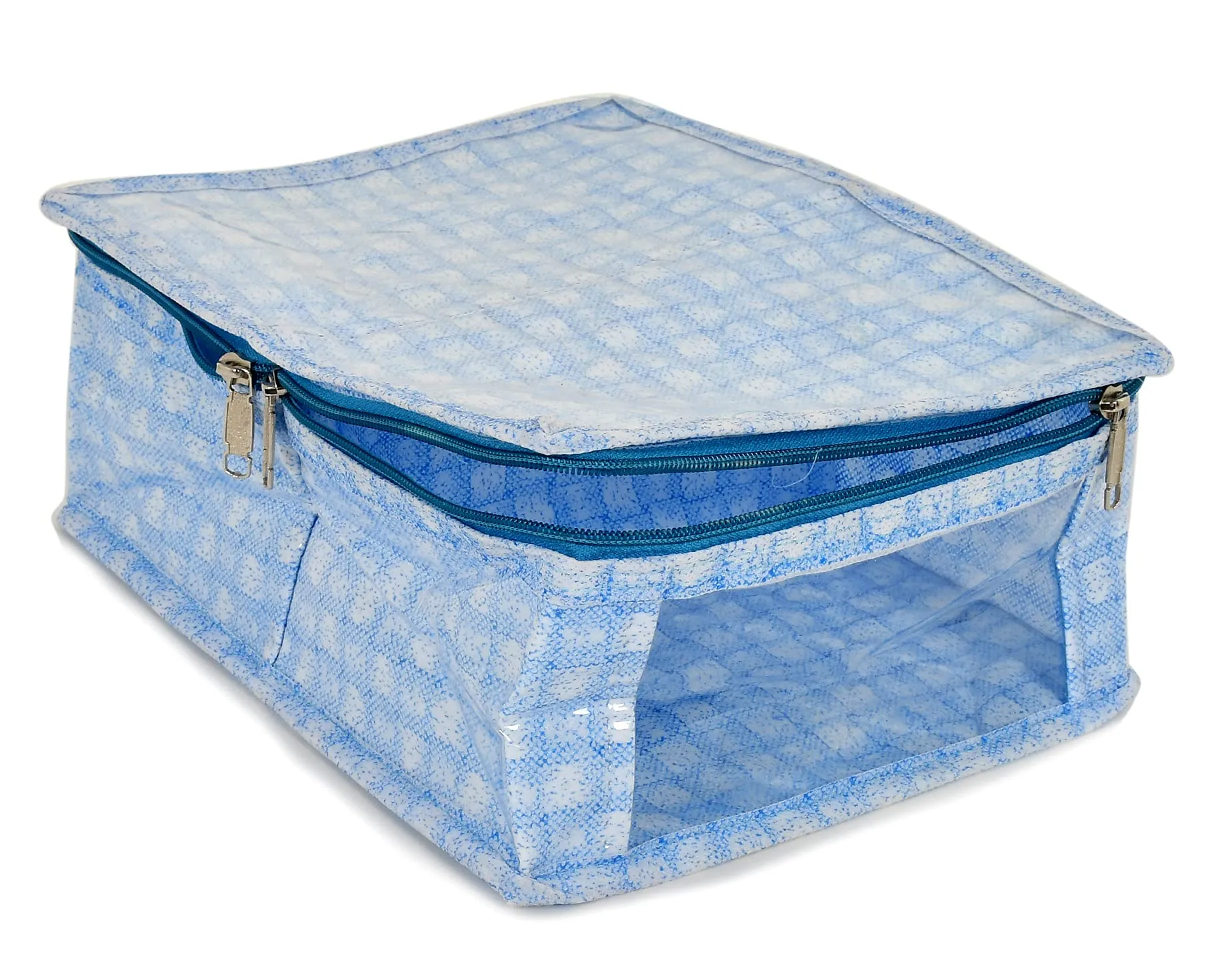 Kuber Industries Check Design Laminated PVC Travel Toiletry Bag|Undergarments Organizer Bag|2 Compartments & Tranasparent Window |Pack of 2(Blue)