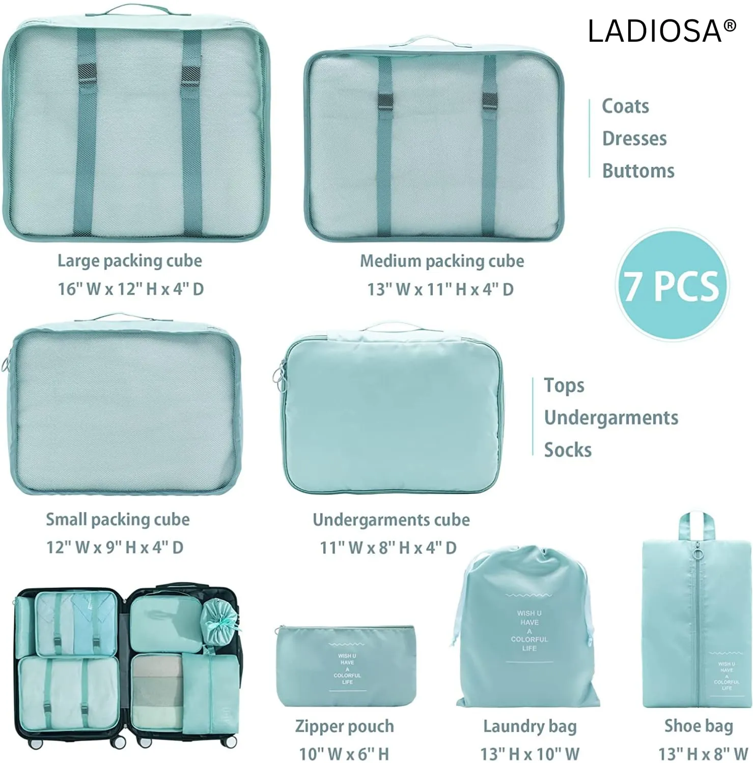 Ladiosa® Travel Organizer, Packing Cubes for Travel, Travel Essentials, Packing Cubes, Packing Bags for Clothes, Travel Organizer for Women, Packing Bags, Packing Cubes for Travel Organizer, Nylon