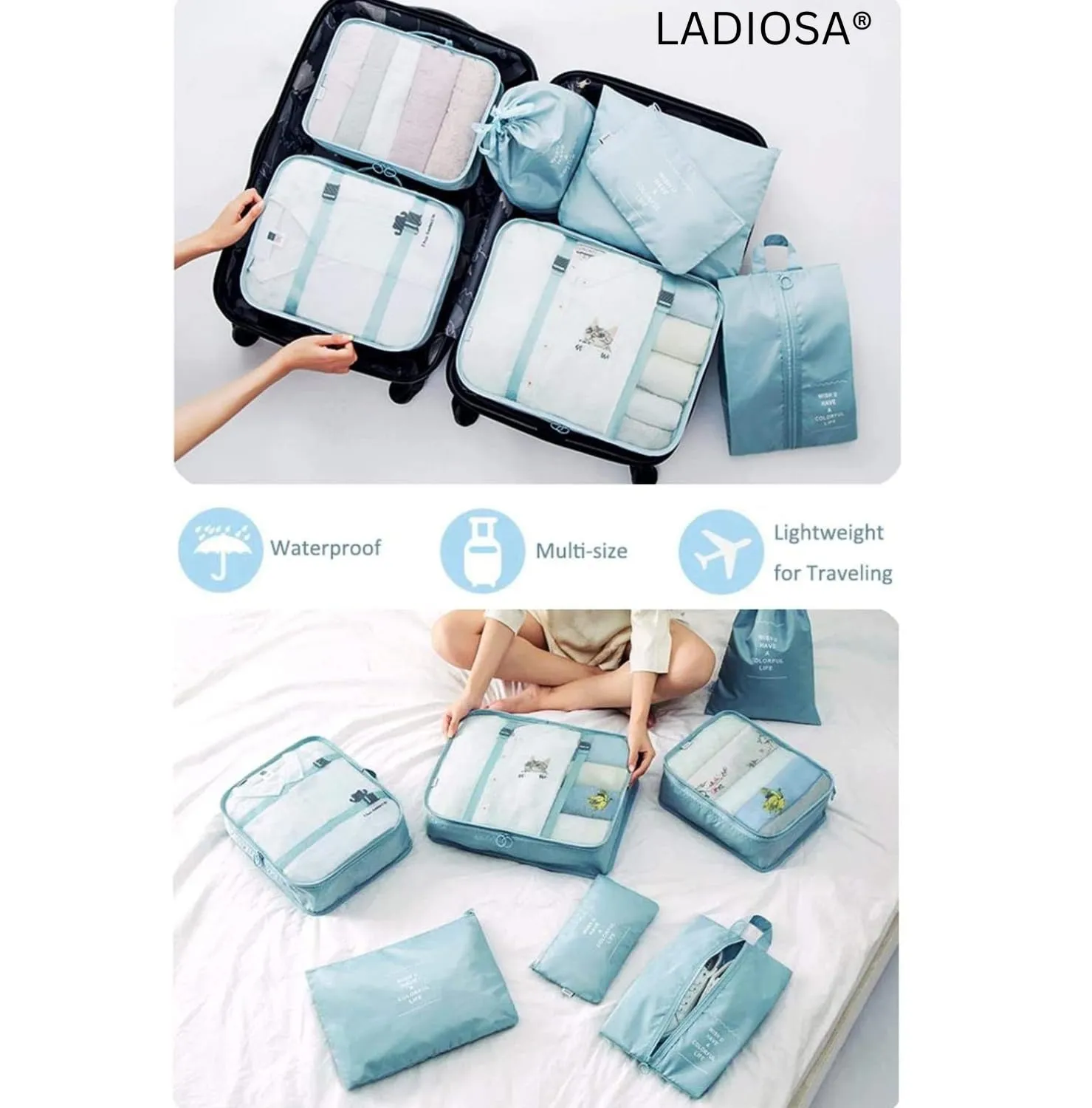 Ladiosa® Travel Organizer, Packing Cubes for Travel, Travel Essentials, Packing Cubes, Packing Bags for Clothes, Travel Organizer for Women, Packing Bags, Packing Cubes for Travel Organizer, Nylon