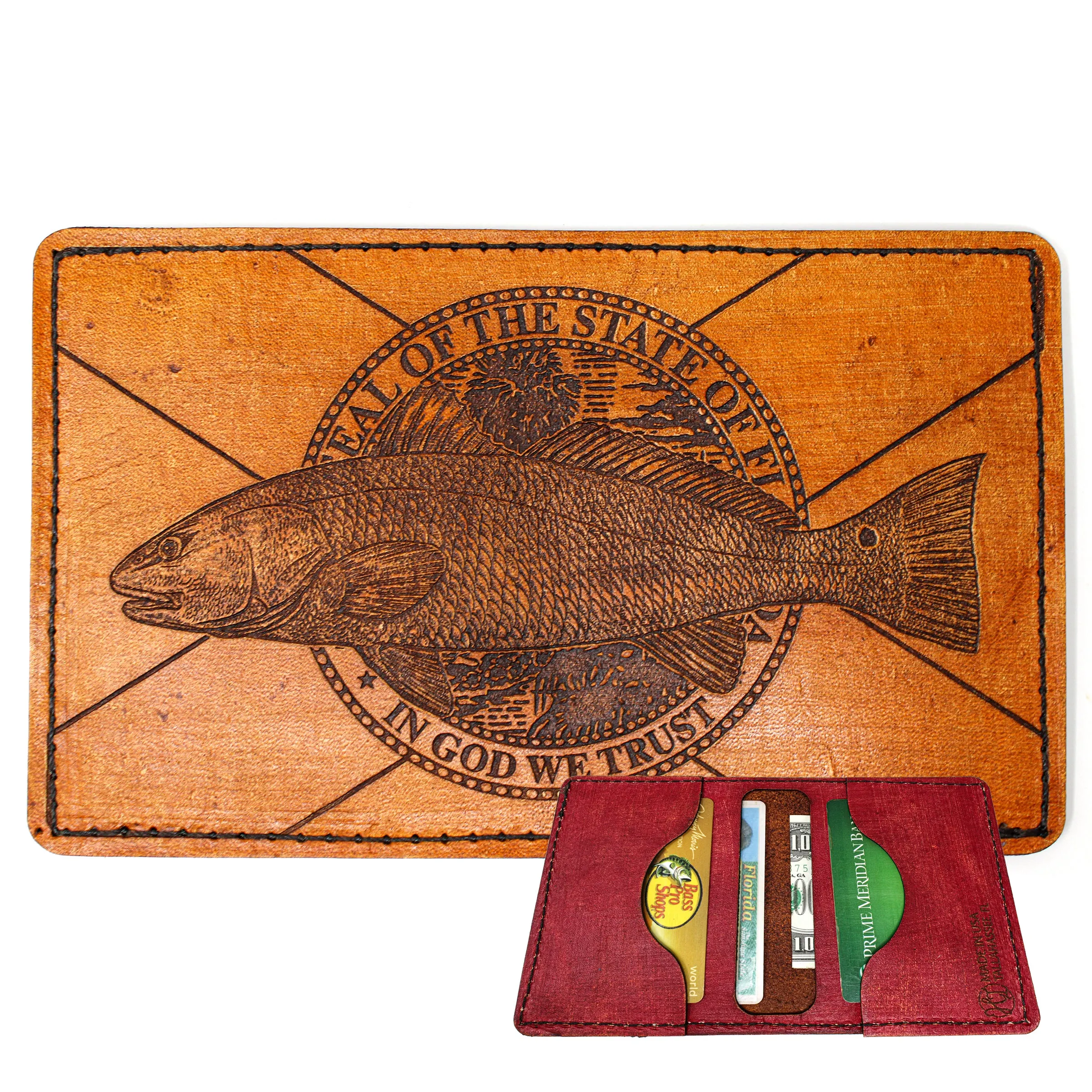 Leather Original Mens Wallet -  FL Flag Redfish