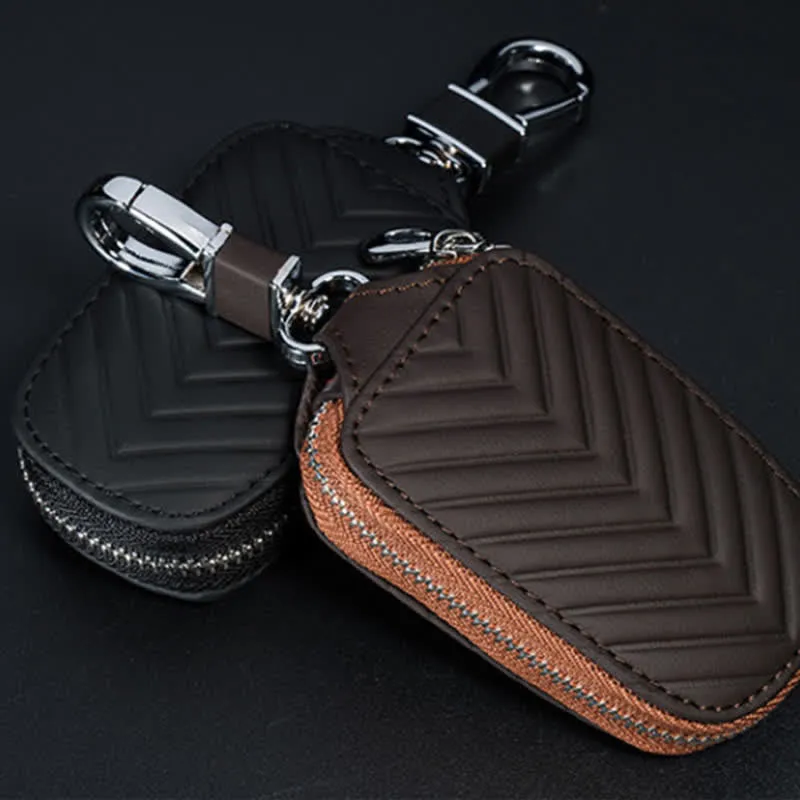 Multi-Functional Zipper V Pattern Leather Car Key Case