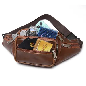 New Cowhide Men's Waist Bag Genuine Leather Shoulder Bag Chest Bag Fashion Soft Leather Fashion Sports Shoulder Bag