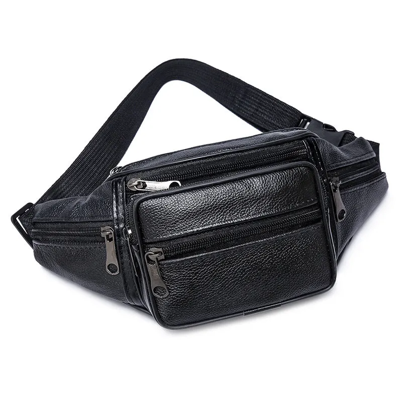 New Cowhide Men's Waist Bag Genuine Leather Shoulder Bag Chest Bag Fashion Soft Leather Fashion Sports Shoulder Bag