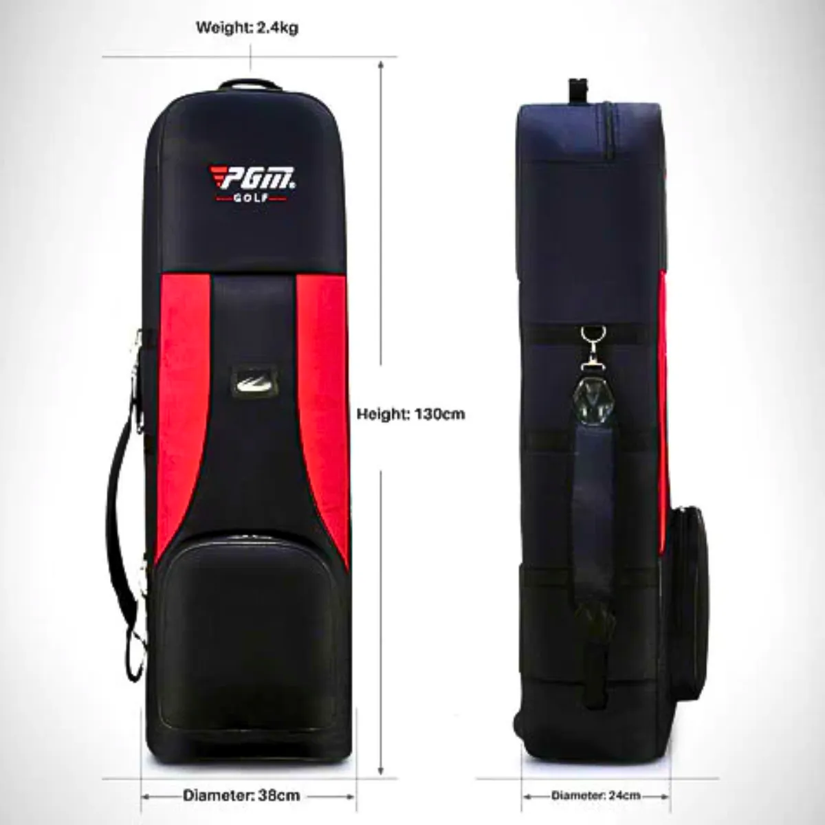 PGM Durable Thick Nylon Folding 2 Wheeler Golf Travel Bag