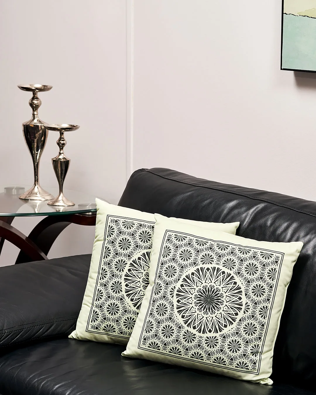 SERENITY MANDALA Decorative Throw Pillow In Sage Black