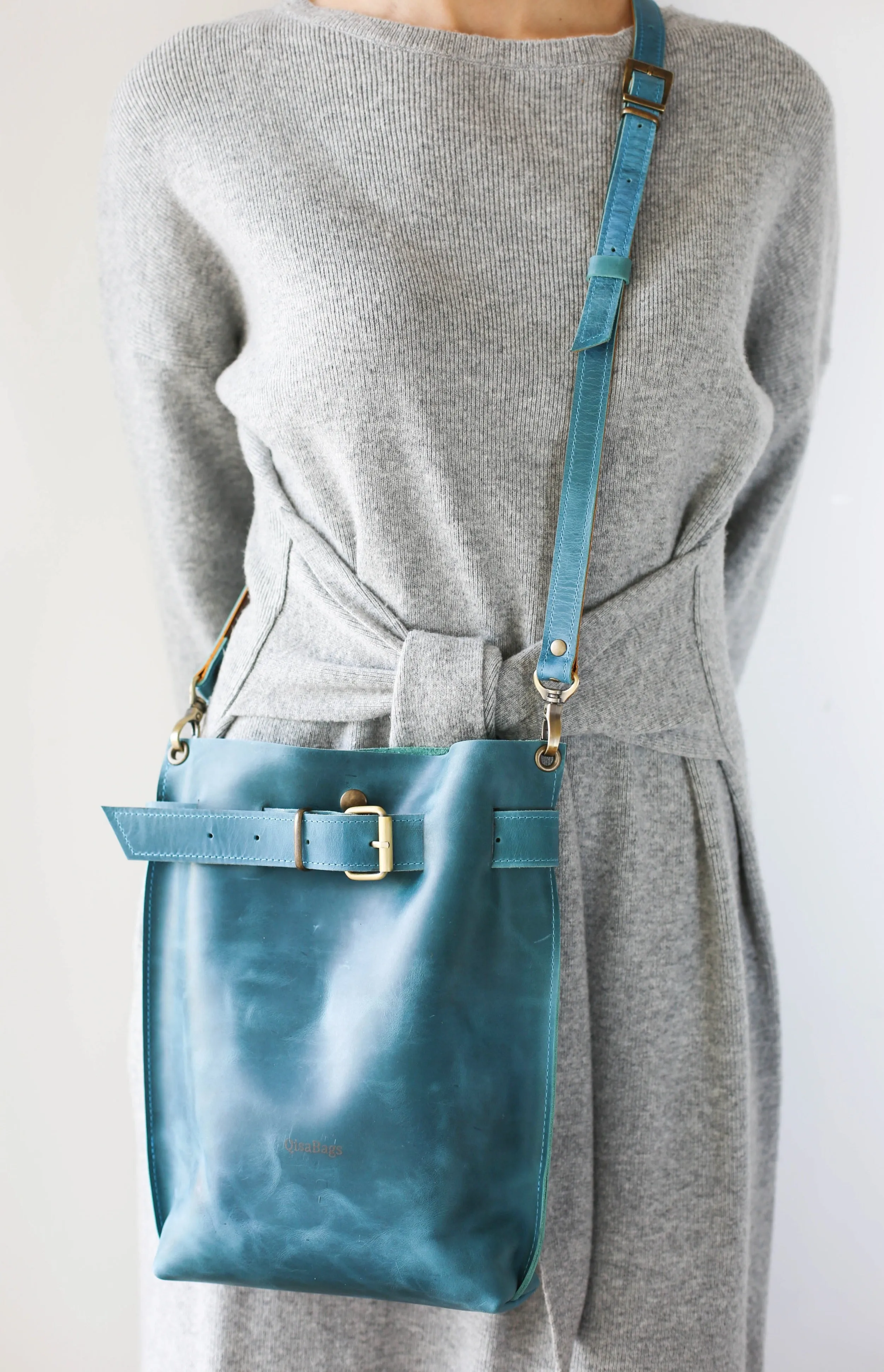 Sky Blue Leather Bag - Italian Leather