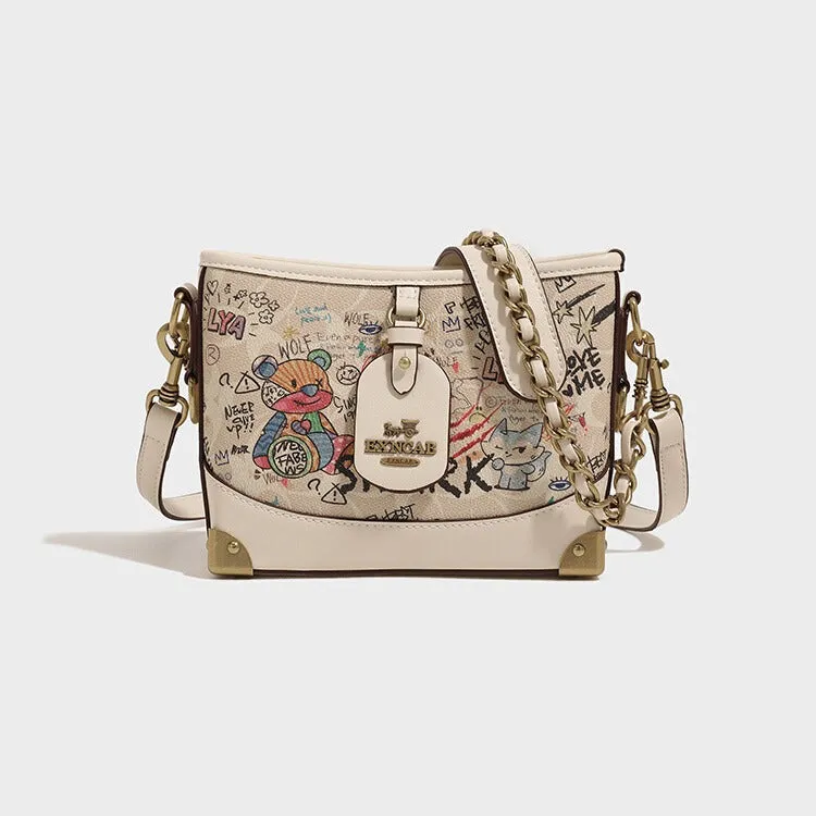 Special-Interest Design Hong Kong It Fashion All-Match Trendy Women's Bags Bear Graffiti Crossbody Shoulder Bag Large-Capacity Bucket Bag