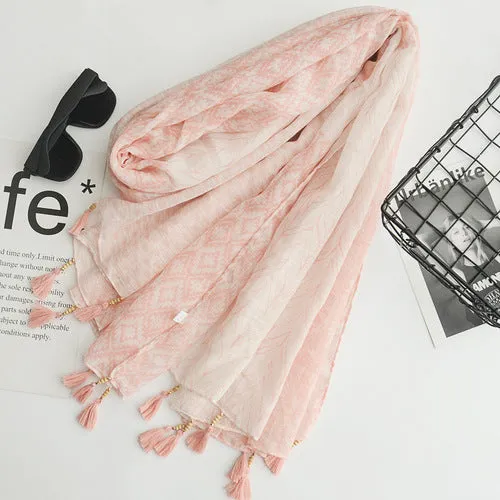 Spring and summer bohemian style cotton and linen literary scarf sunscreen shawl handmade wooden beads tassel decorative silk scarf large yarn scarf