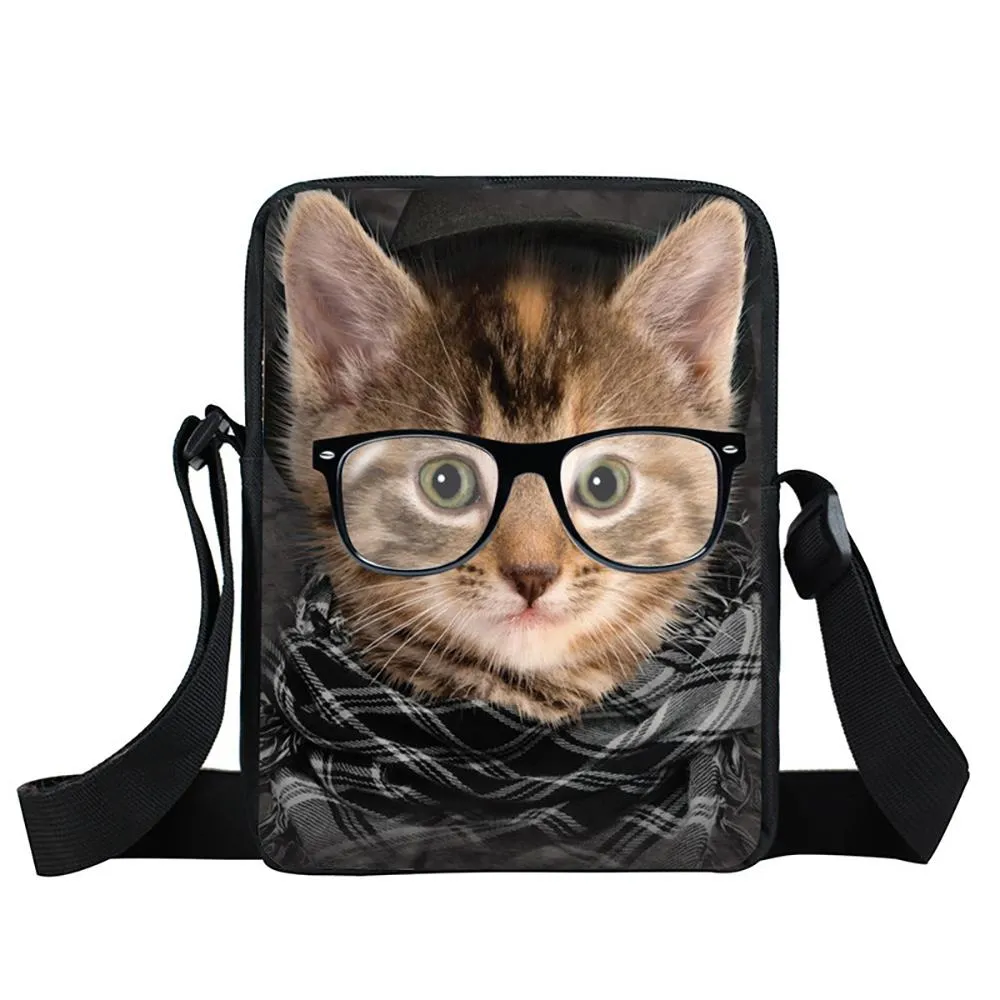 Trendy Dog And Cat Print Mini Messenger Bag With Shoulder Strap