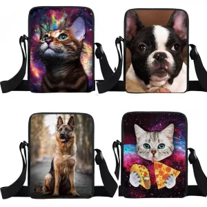 Trendy Dog And Cat Print Mini Messenger Bag With Shoulder Strap