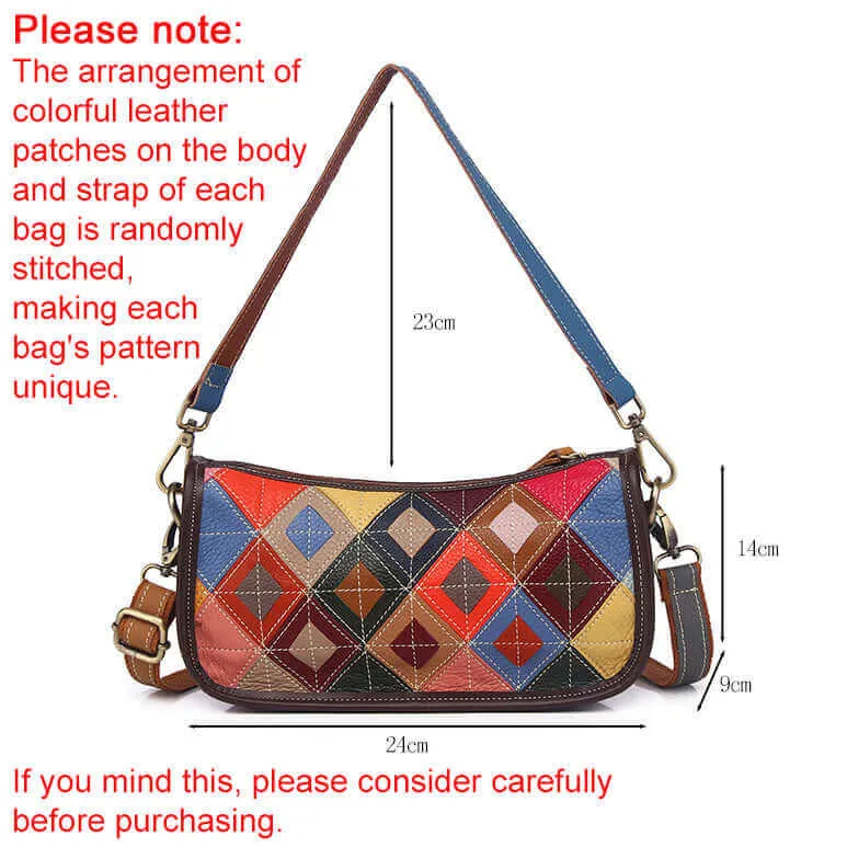 Unique Colorful Leather Shoulder Bag with Patchwork Design