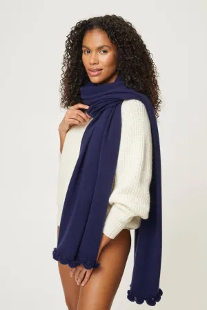 Verbier Cashmere Scarf with Tassel Trim in Navy