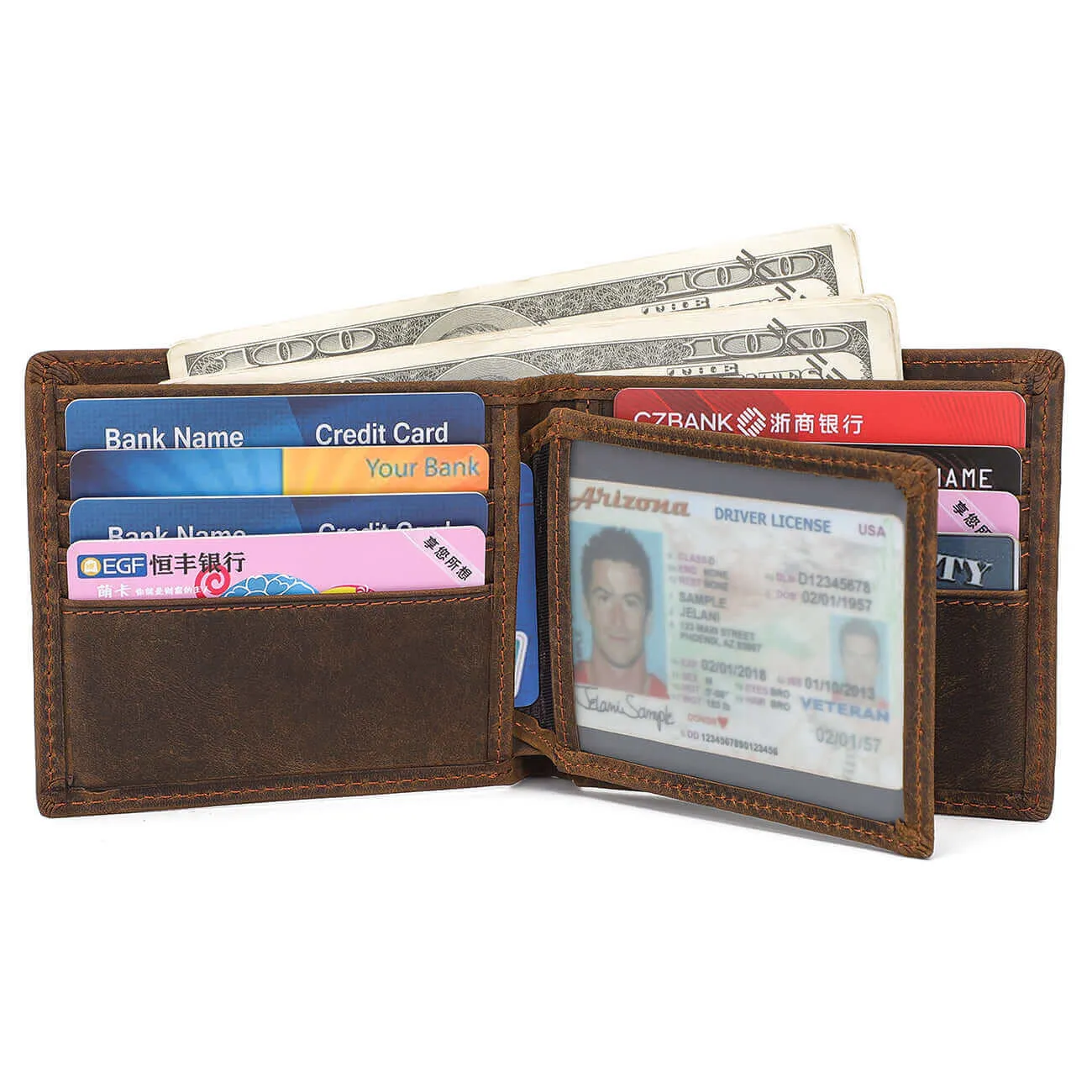 Vintage Crazy Horse Leather Bifold Wallet NZ - Men's Collection