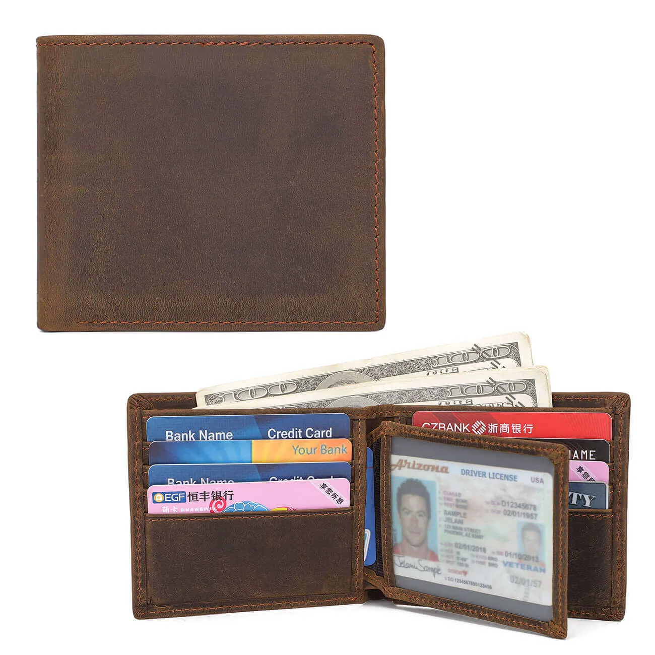 Vintage Crazy Horse Leather Bifold Wallet NZ - Men's Collection