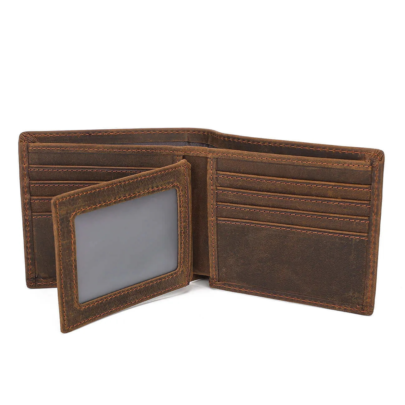 Vintage Crazy Horse Leather Bifold Wallet NZ - Men's Collection