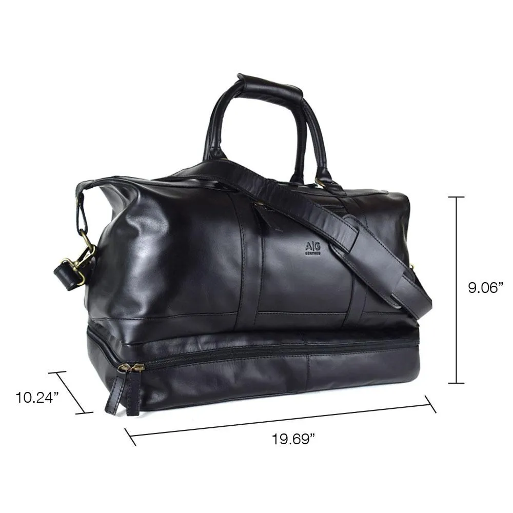 Weekender Bag with shoe compartment in Black Leather - Professional Players Favorite