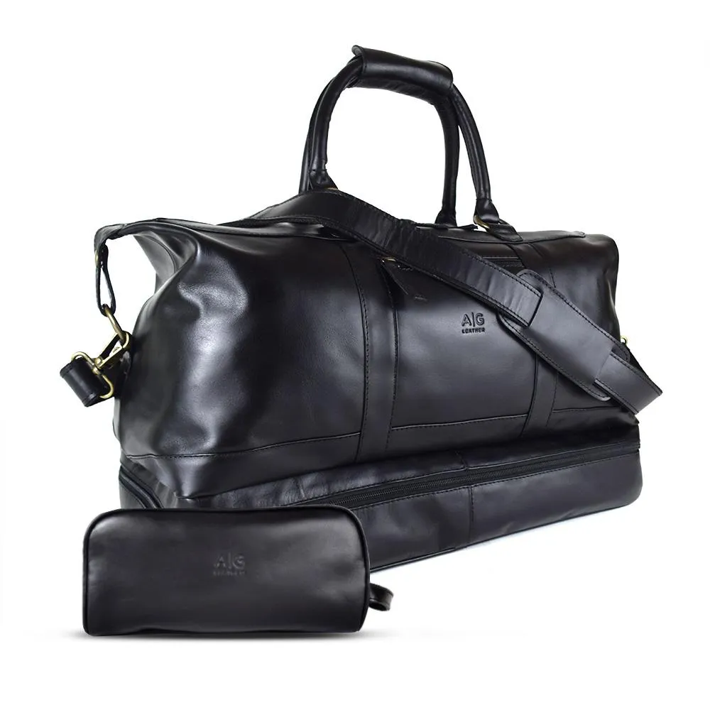 Weekender Bag with shoe compartment in Black Leather - Professional Players Favorite