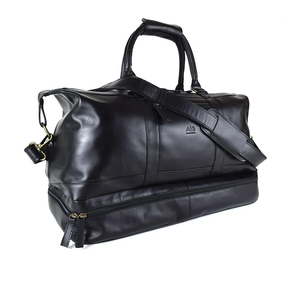 Weekender Bag with shoe compartment in Black Leather - Professional Players Favorite