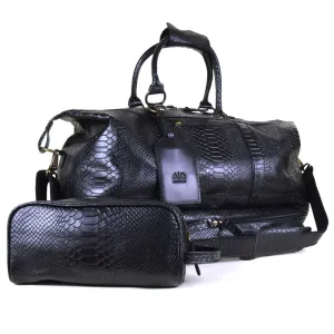 Weekender Bag with shoe compartment in Black Leather snke embossed - Professional Players Favorite - FINAL SALE NO EXCHANGE